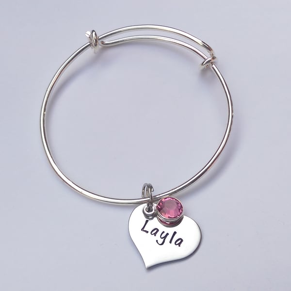 Hand Stamped personalised childrens adjustable bracelet with name charms