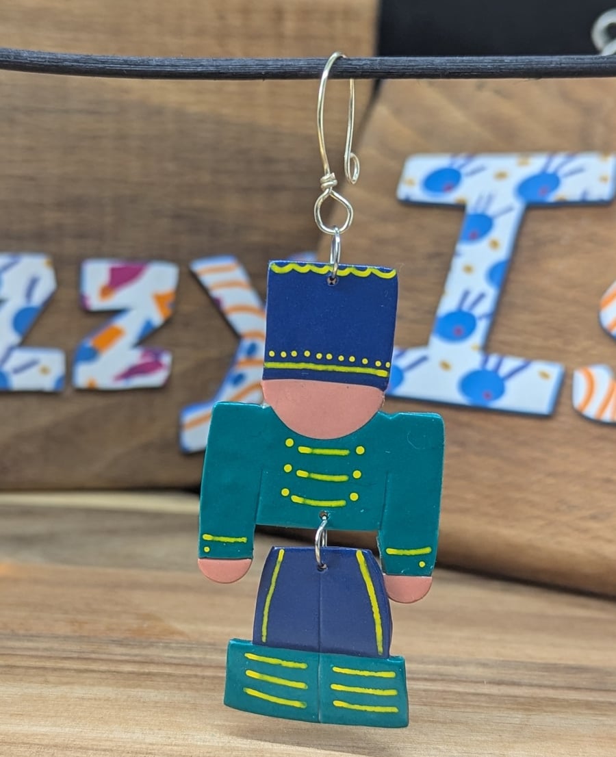 Handmade Christmas tree decoration, green nutcracker soldier