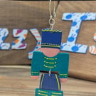 Handmade Christmas tree decoration, green nutcracker soldier