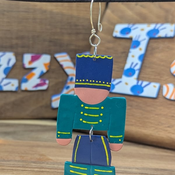 Handmade Christmas tree decoration, green nutcracker soldier
