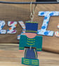 Handmade Christmas tree decoration, green nutcracker soldier