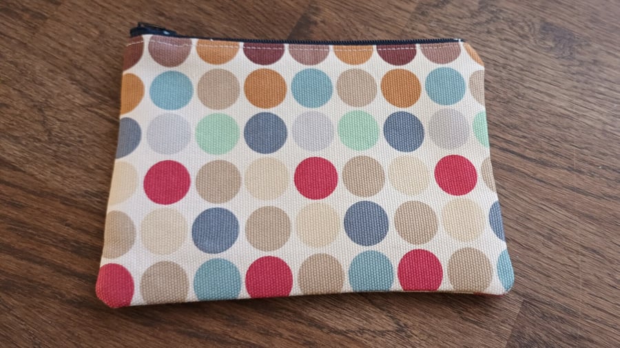 Zipped Purse, Multi Coloured Spots And Royal Blue Lined. Free Delivery.