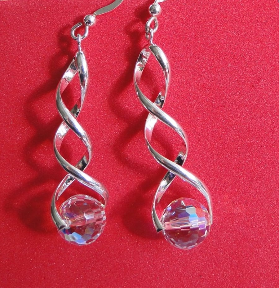 Sparkling Chrystal globe earrings on a twisted silver fitting Christmas gift
