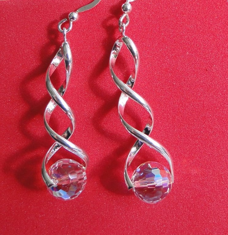 Sparkling Chrystal globe earrings on a twisted silver fitting Christmas gift