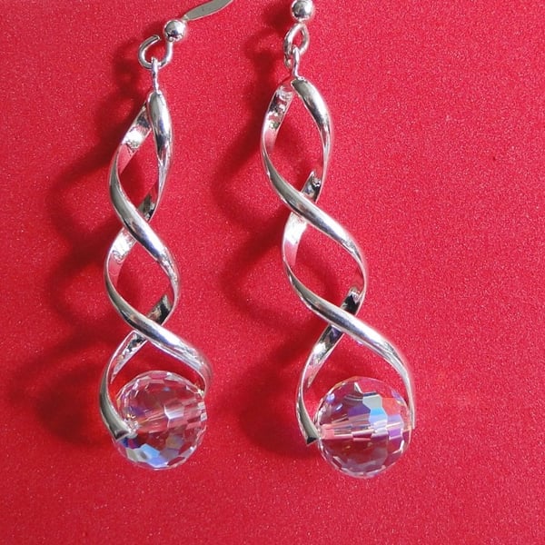 Sparkling Chrystal globe earrings on a twisted silver fitting Christmas gift