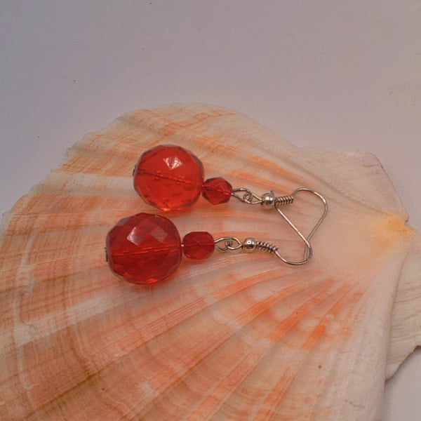 Red Glass Crystal Earrings, Red Crystal Earrings, Gift for Her, Crystal Earrings