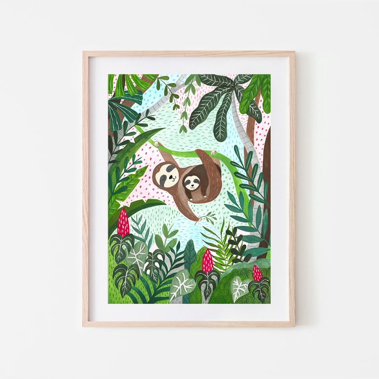 Sloth print - Jungle illustration - Sloth Gift - Nursery Decor - A4 art print