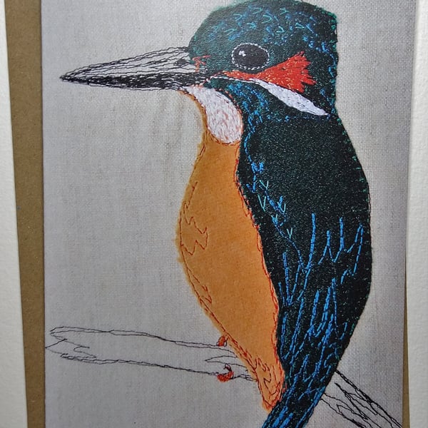 Kingfisher Embroidered Portrait Greetings Card
