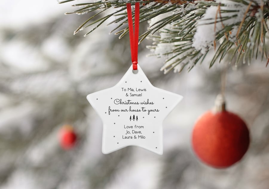 Personalised From our house to yours Ceramic Star Christmas Decoration Gift