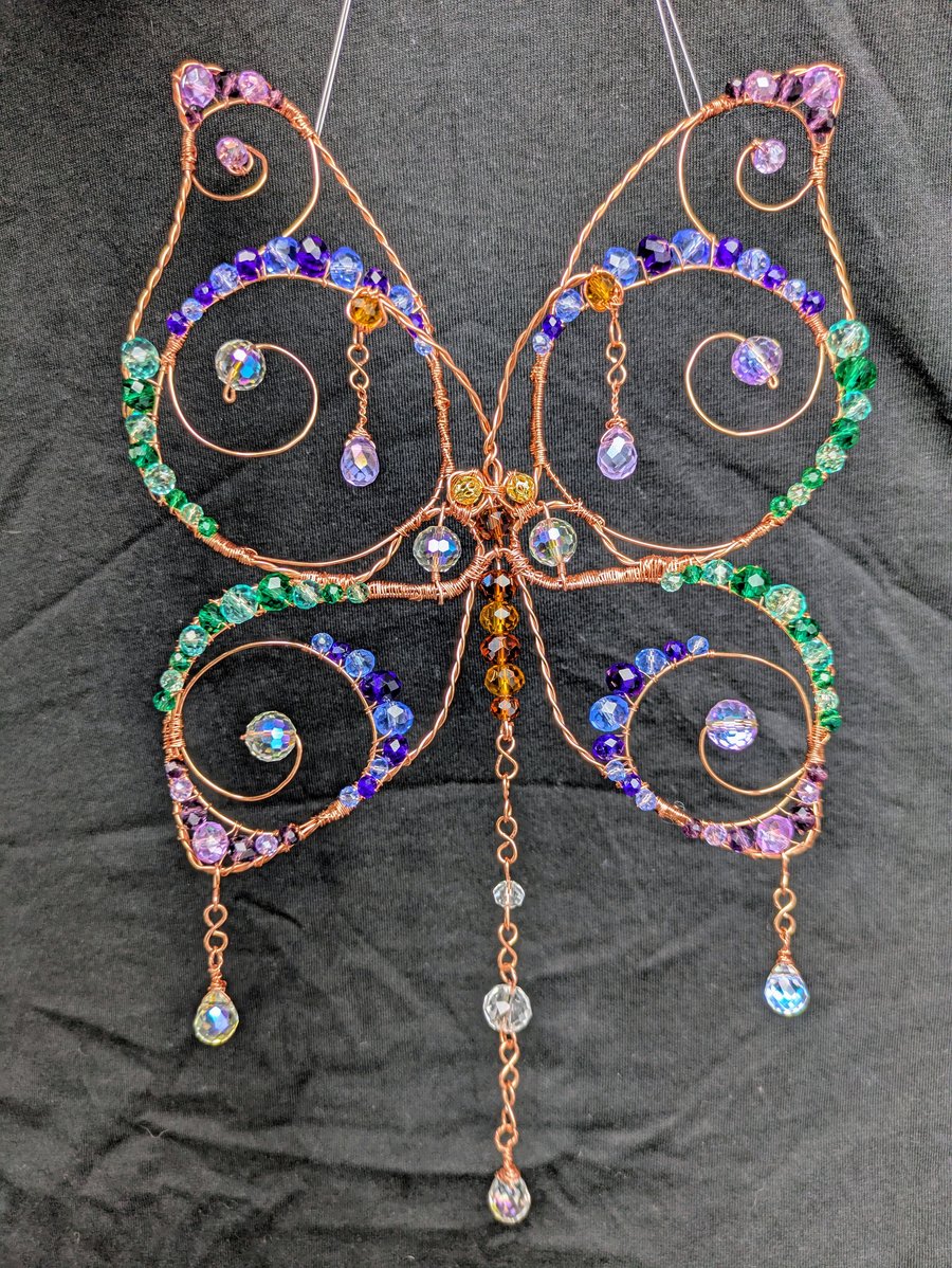 Hand made butterfly suncatcher, copper wire and glass 