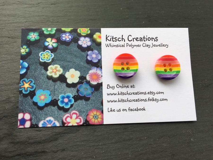 Button Earrings Rainbow Earrings Stud Earrings  Design 3
