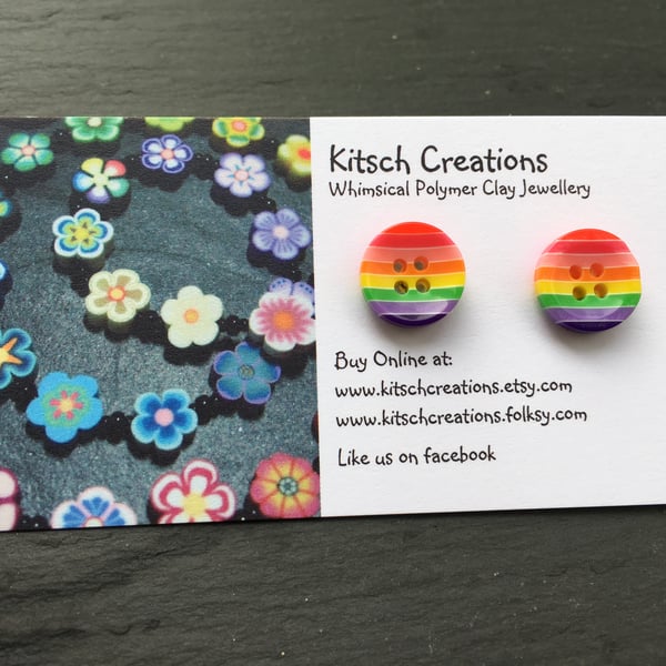 Button Earrings Rainbow Earrings Stud Earrings  Design 3