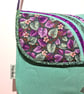 Mint green handbag with green and violet leaves  - Image 2