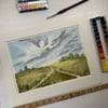Handpainted Original Watercolour Art - Sunny Field