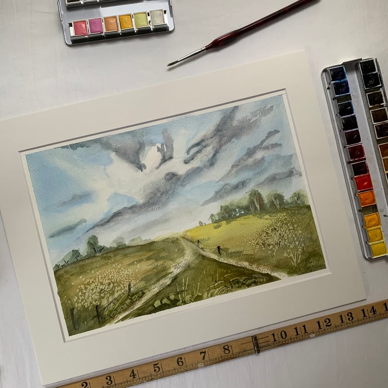 Handpainted Original Watercolour Art - Sunny Field