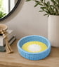 Handmade Coiled Cotton Rope Basket - Blue & Yellow Trinket Tray