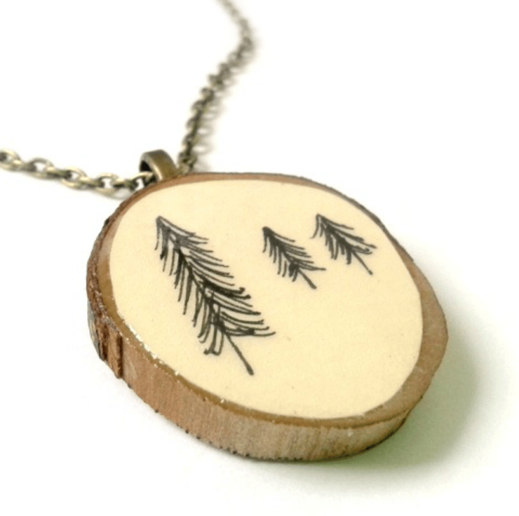Hand Illustrated Paper Natural Tree Bark Necklace Folksy