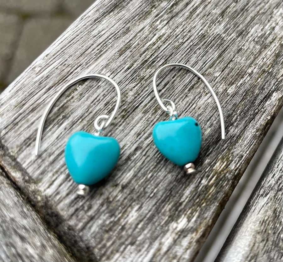 Sterling Silver Earrings with Turquoise Heart Gemstones