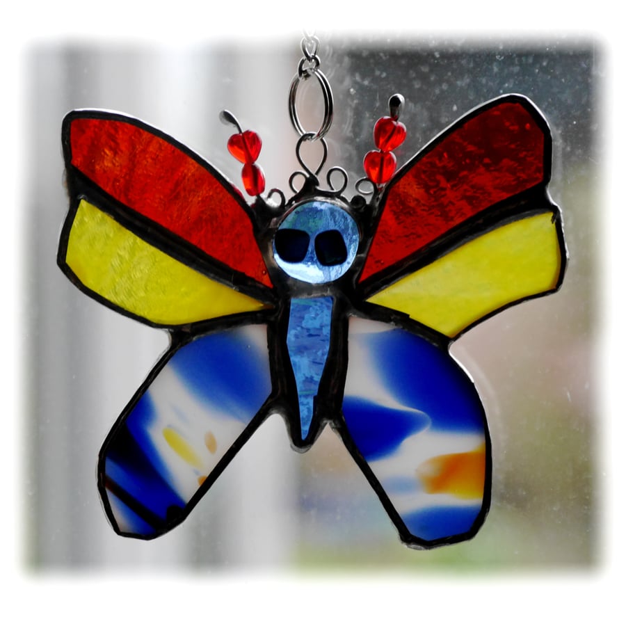 Bright Butterfly Suncatcher Stained Glass Handmade 002