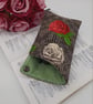 Cream and raspberry pink rose glasses case with dark grey popper fastening. - Image 5