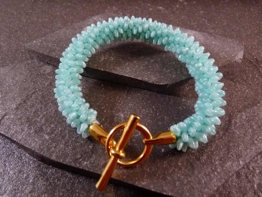 Mint Green Kumihimo Bracelet - Yellow Gold Copper Clasp