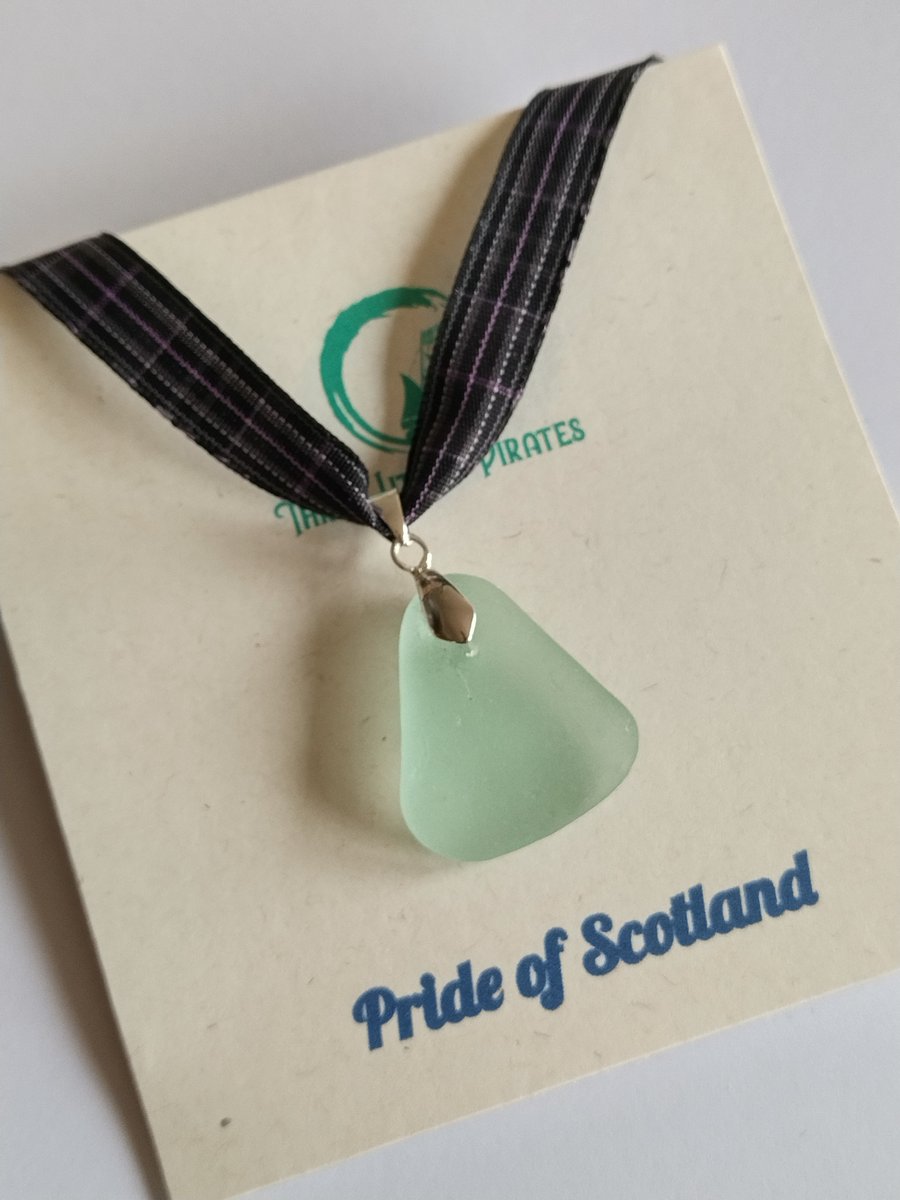 Scottish Sea Glass Tartan Pendant in Platinum Pride of Scotland Plaid