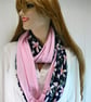 Infinity scarf (two tone, plain pink and floral navy print) - Image 2