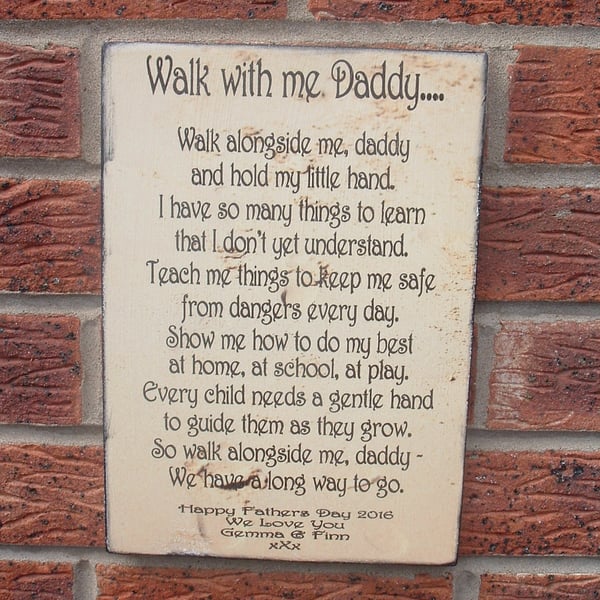 shabby chic walk with me daddy fathers day personalised  sign plaque