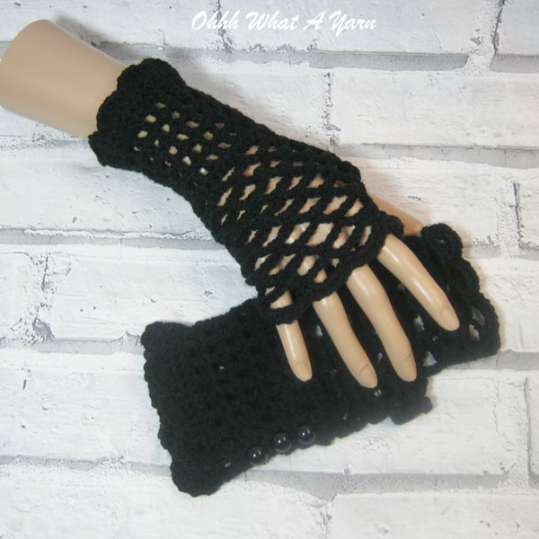 Crochet mesh, web finger-less gloves