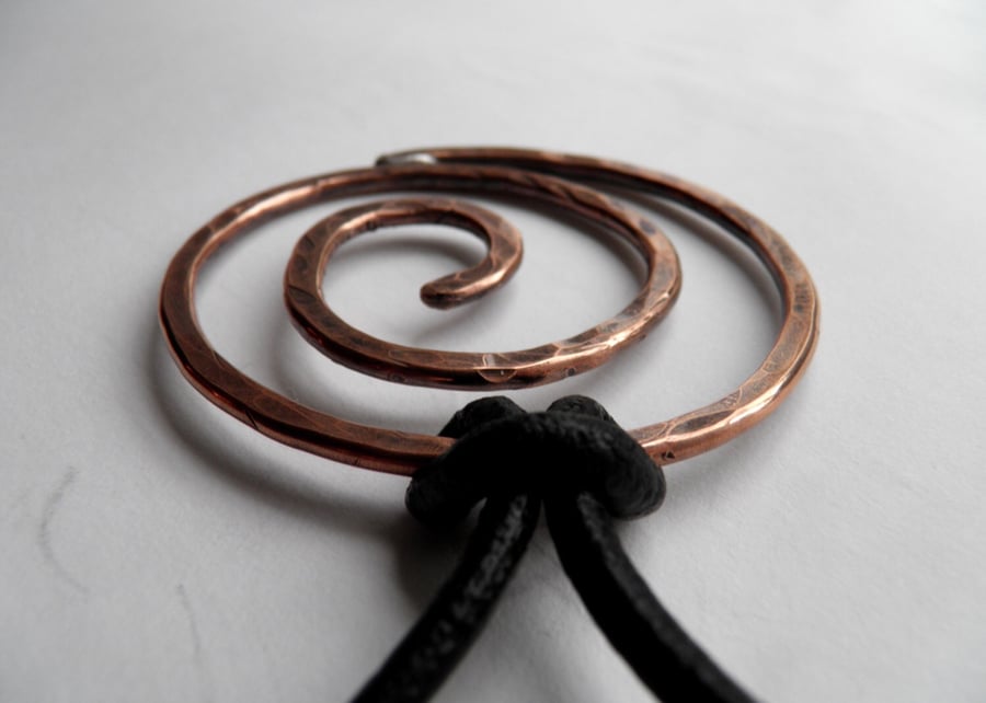 Copper Spiral Necklace on Leather