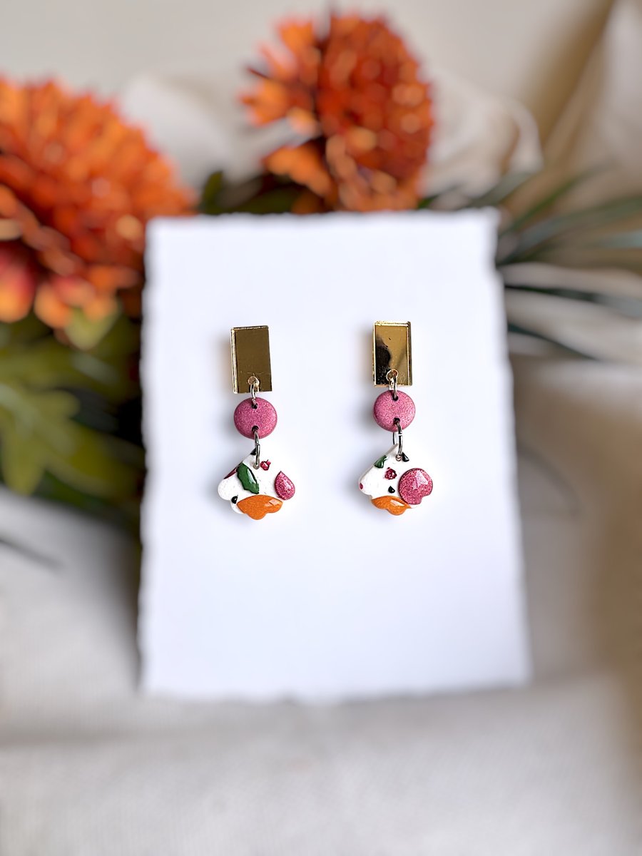 Gold Bar and Autumnal Scallop Drop Earrings