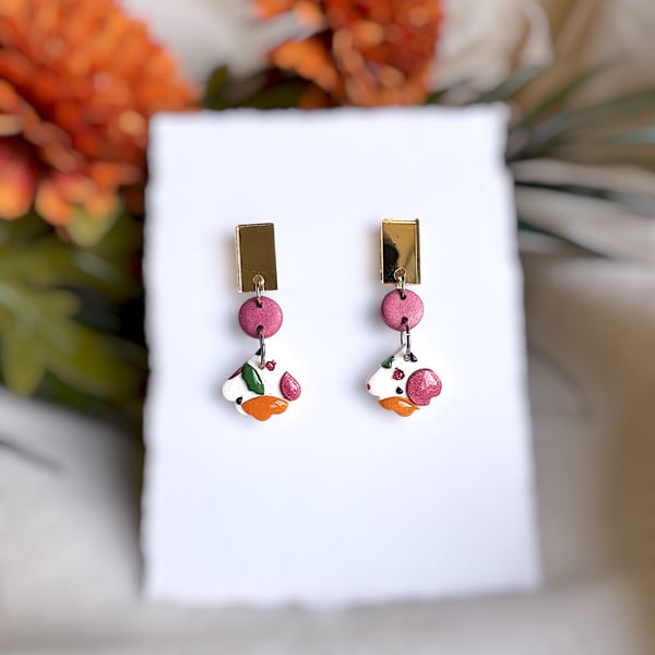 Gold Bar and Autumnal Scallop Drop Earrings