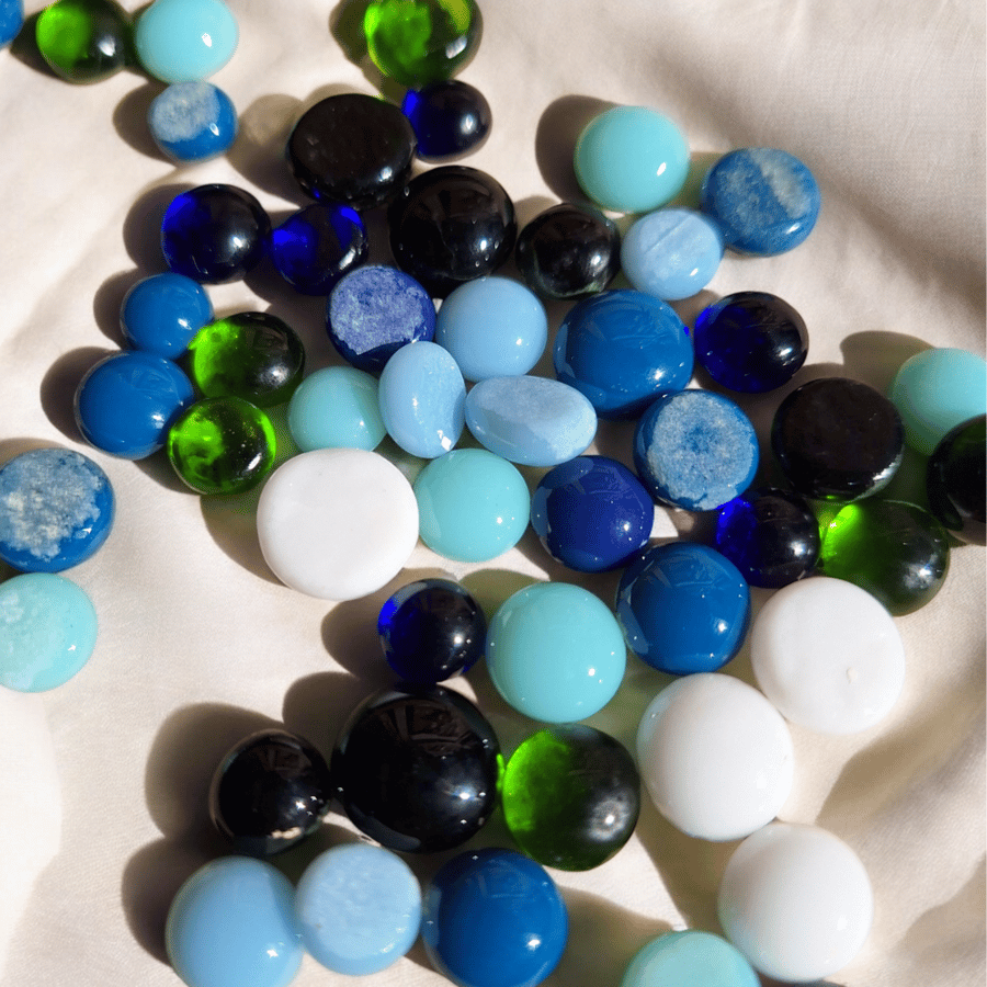 50g Handmade Fused Glass Dots Winter Colours. Mosaic and Craft Supplies
