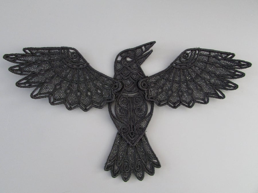 Embroidered Lace Raven Applique Patch