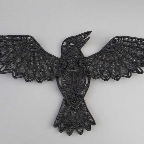 Embroidered Lace Raven Applique Patch
