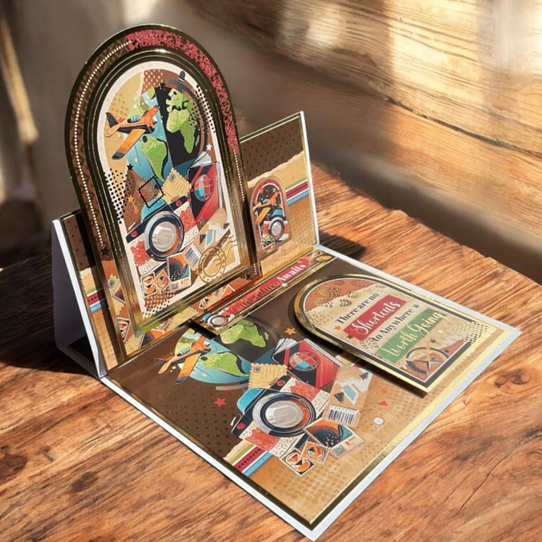 Handmade 6x6 Travel Theme Easel Card - Adventure Awaits Greeting Card