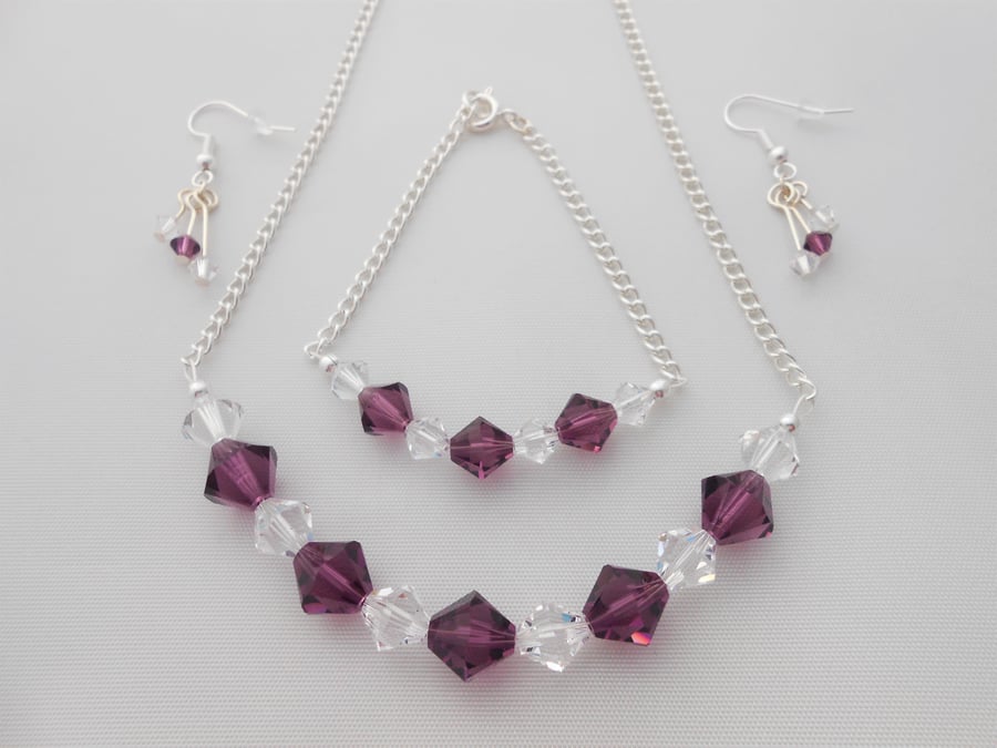 Purple and clear crystal jewellery set by CadaBayJewellery 2019.