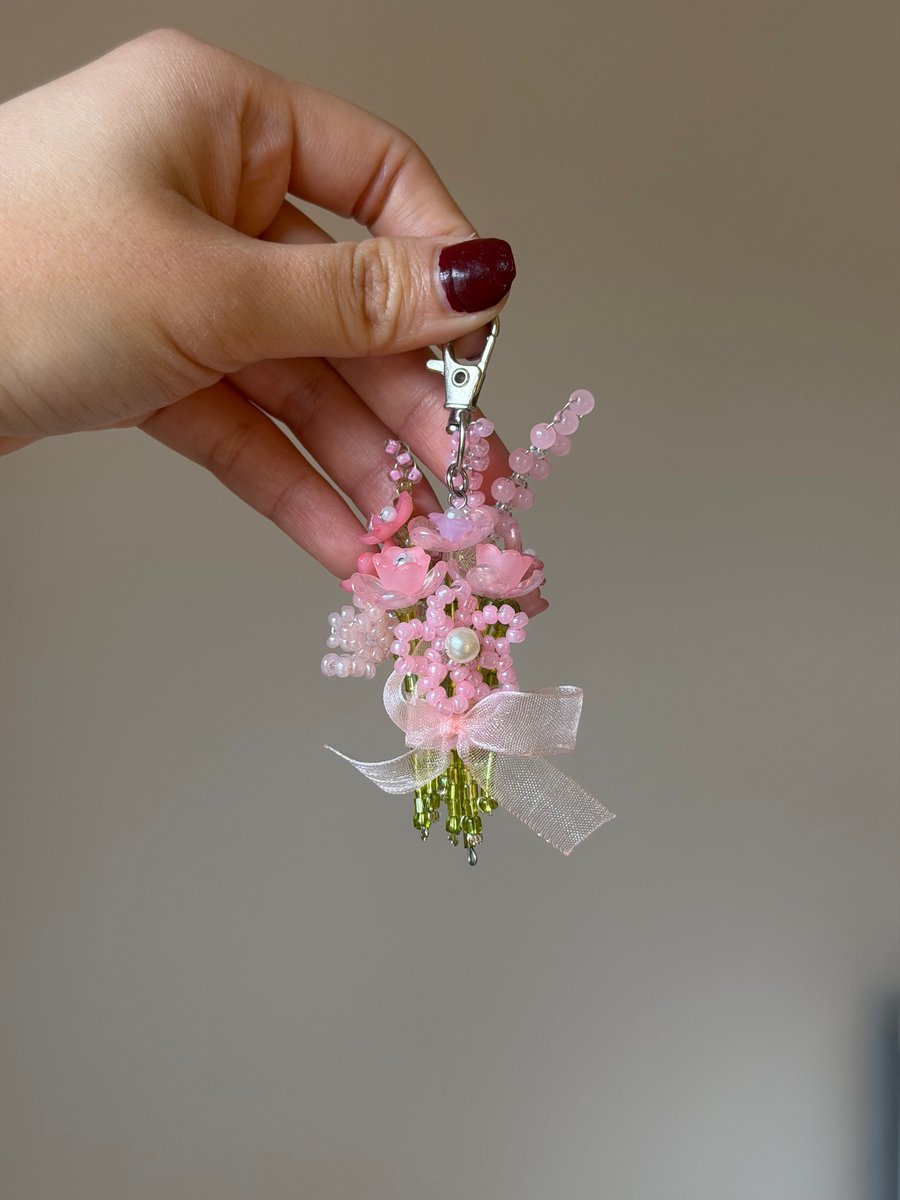 Handmade beaded flower bouquet keychain
