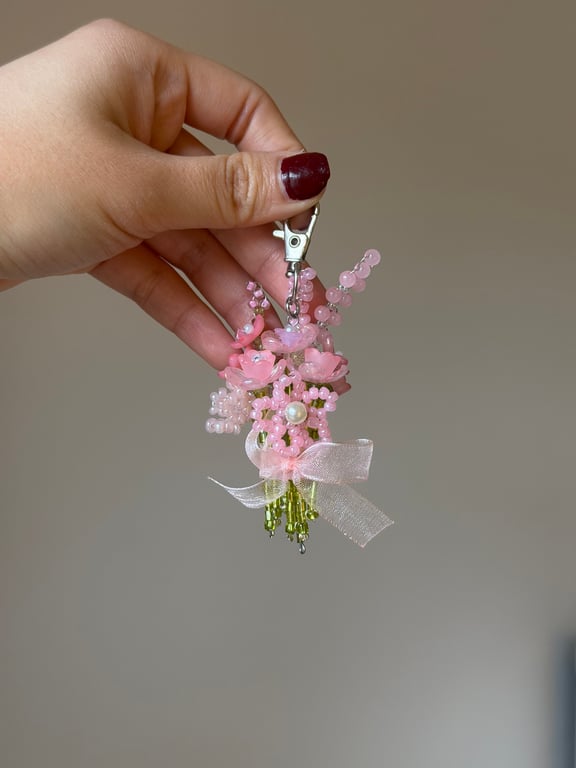 Handmade beaded flower bouquet keychain