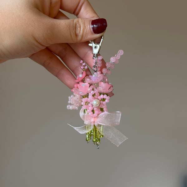 Handmade beaded flower bouquet keychain
