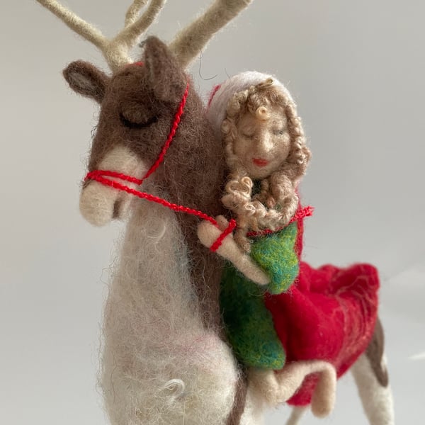 Needlefelted fairy and her reindeer