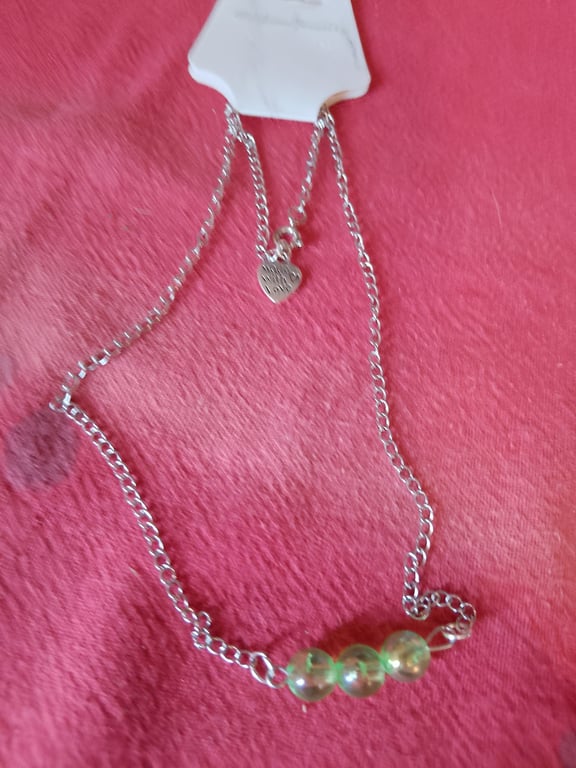 Handmade silver plated necklace with green beads