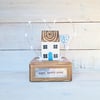 Wooden House with Fairy lights and Heart Home Gift Blue Floral