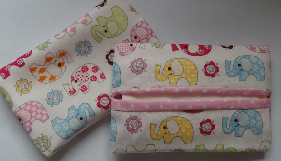 Fabric Pocket Tissue Holder Elephants hand made