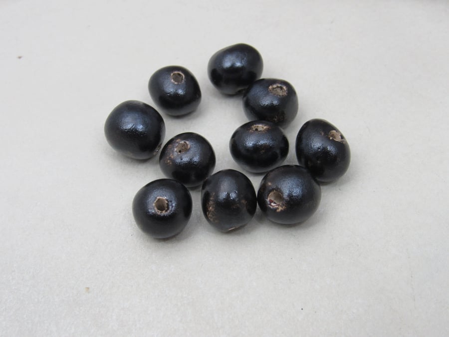 10 Small Dark Earth Glazed Clay Beads