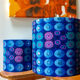 50s Blue and Pink Geometric and DAISY Barkcloth  Vintage Fabric Lampshade option