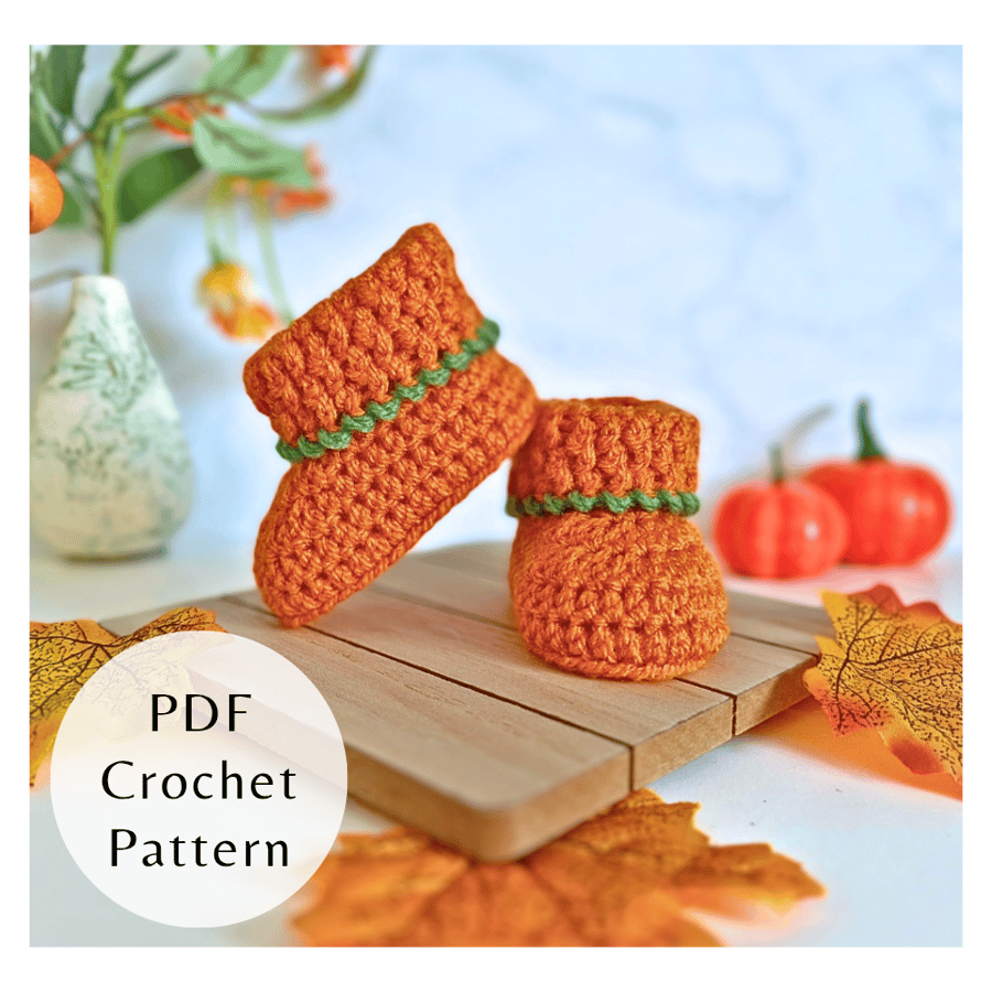 Crochet Pattern - Pumpkin Baby Booties in US Terms