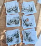 Traditional Winter Christmas Card Set of Six Square Seasonal Greetings Cards