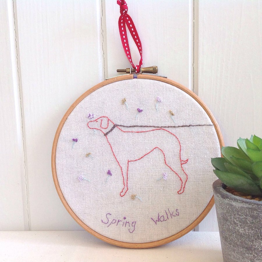  Hand Embroidered Dog Original Hanging Hoop Art