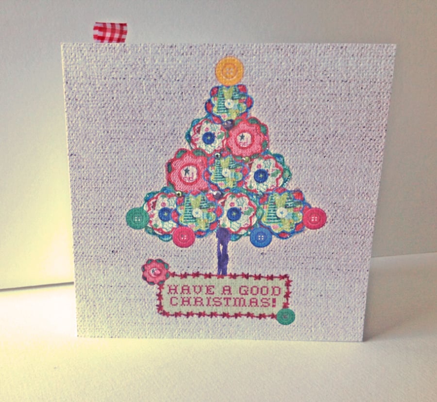 Christmas Cards Pk of 5,'Buttons&Baubles' Hand Finished Xmas Cards